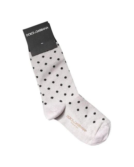 Dolce & Gabbana White Viscose Stretch Dotted Socks