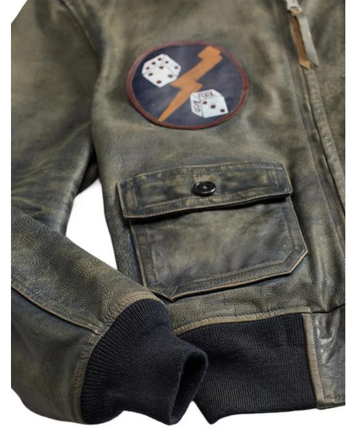 RRL Green Leather Bomber Jacket