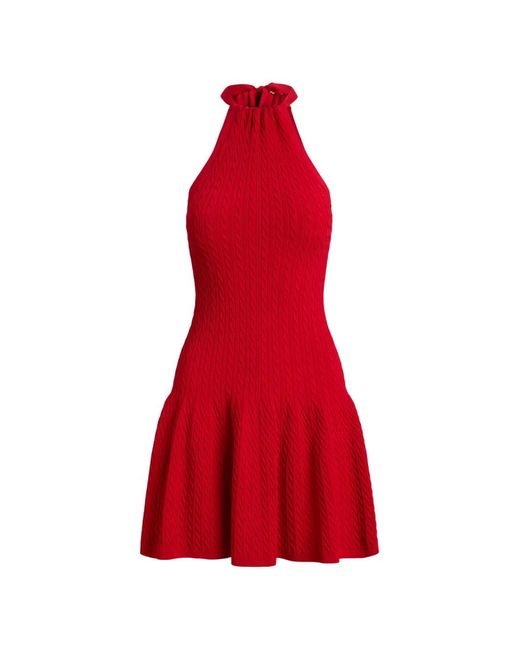 Polo Ralph Lauren Red Halterneck Cable-Knit Mini Dress