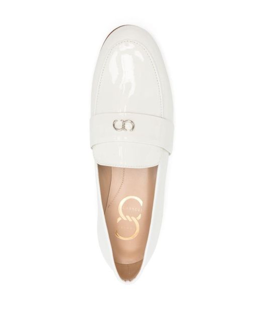 Casadei White Logo Plaque Patent Loafers