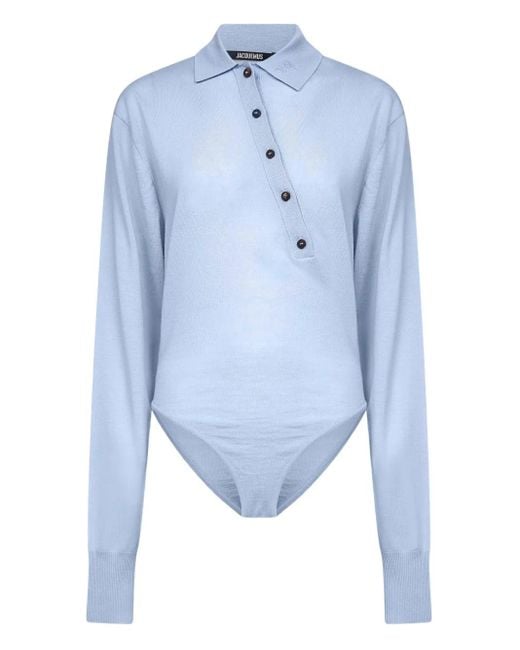 Jacquemus Blue Polo-Neck Bodysuit