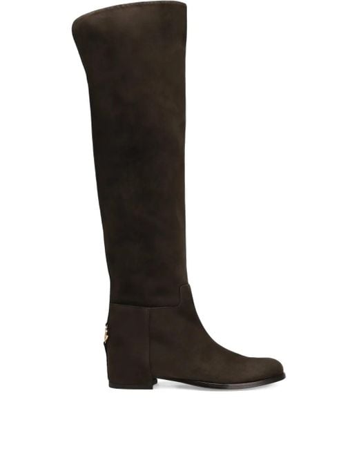 Bottes En Daim À Plaque Logo Dolce & Gabbana en coloris Black