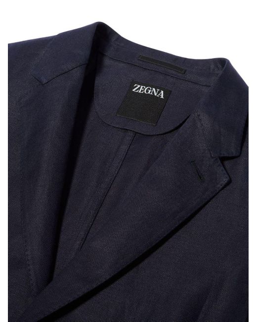 Zegna Blue Pure Linen Single-breasted Jacket for men