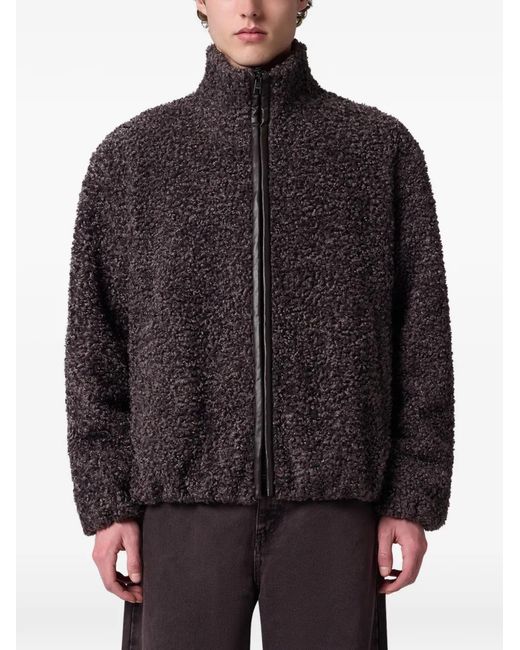 MSGM Brown Logo-Patch Bouclé Jacket for men