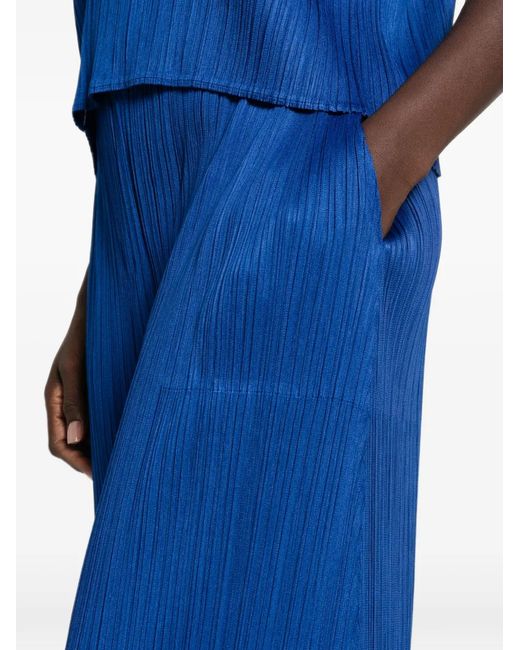 Pleats Please Issey Miyake Blue Pleated Cropped Trousers