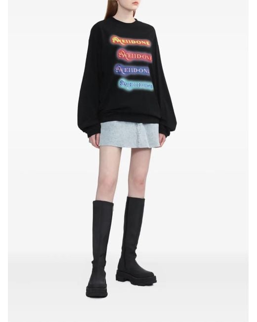 we11done Black Logo-Print Long-Sleeve Top