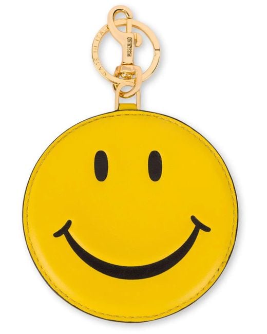 Moschino Yellow Smiley-Face Leather Keychain