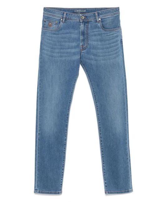 Corneliani Blue Logo-Embroidered Jeans for men
