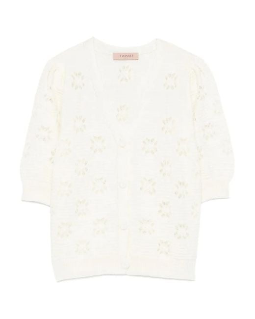 Cárdigan con botones y motivo floral Twinset de color White