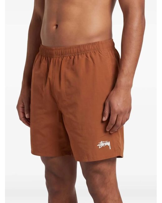 Stussy Brown Water Logo-Print Shorts for men