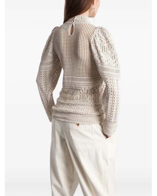 Isabel Marant Natural Dahara Pointelle-Knit Puffed-Sleeve Sweater