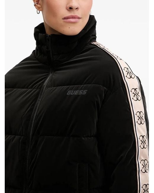 Guess Black Logo-Tape Padded Jacket