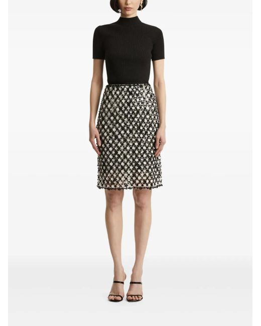 Oscar de la Renta Black Floral-Embroidered Mini Skirt