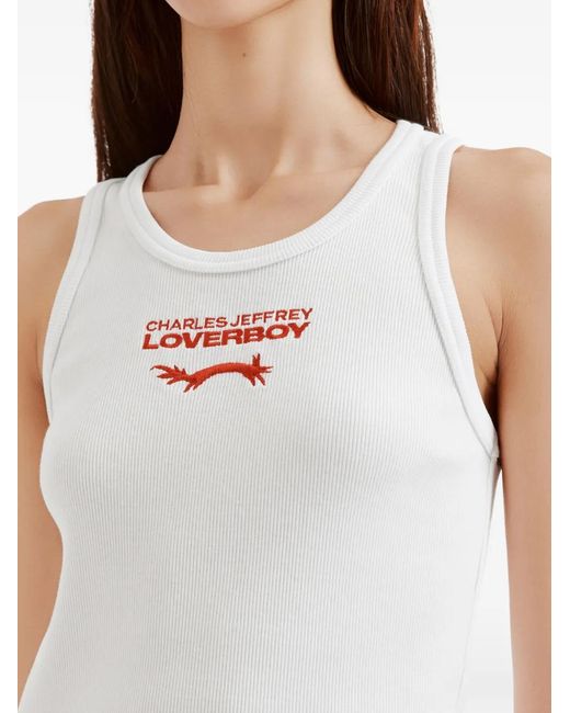 Charles Jeffrey White Logo-Embroidered Ribbed Tank Top