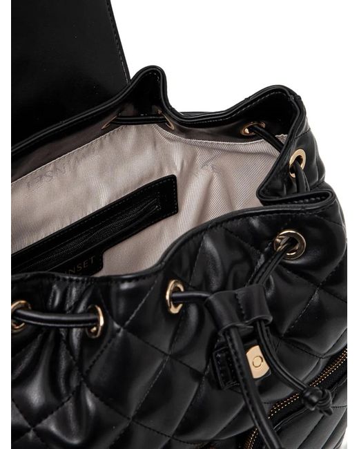Twinset Black Logo-Plaque Quilted Backpack