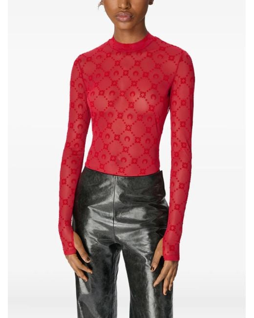 MARINE SERRE Red Moonogram High-Neck Top
