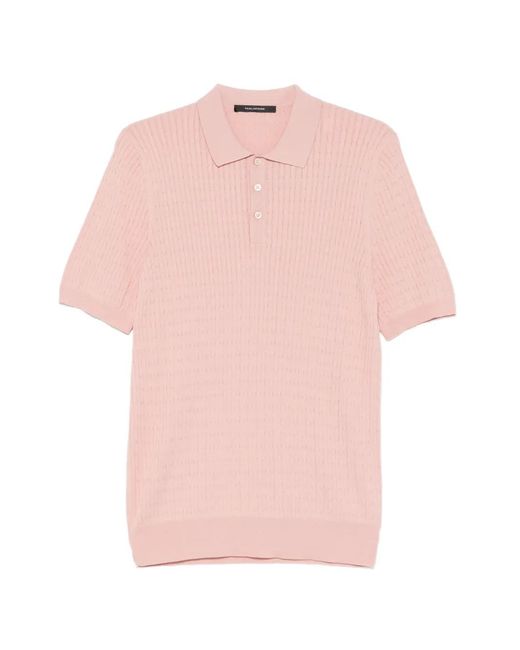 Tagliatore Pink Cable-Knit Polo Shirt for men