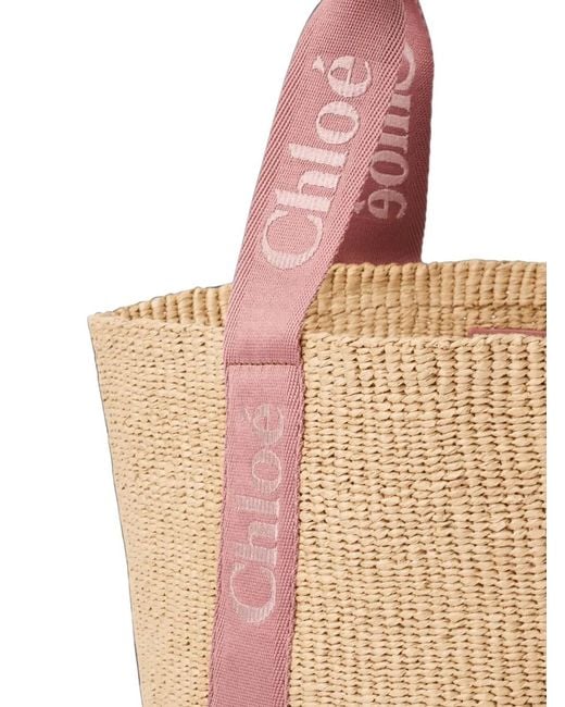 Chloé White Chloé Woody Large Rafia Basket Bag