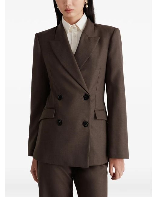 Violante Nessi Brown Sir Double-Breasted Hexagonal-Button Blazer