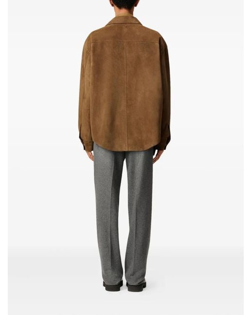 AMI Brown Leather Shirt Jacket