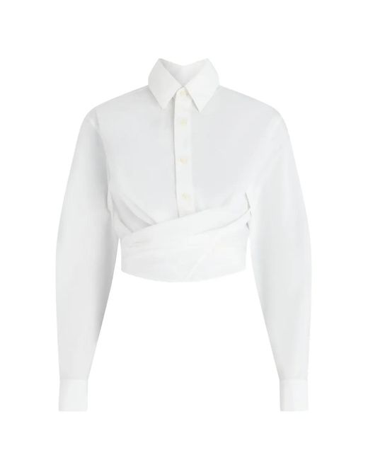 Jean Paul Gaultier White Cotton Cropped Shirt With Logo Embroidery On The Back