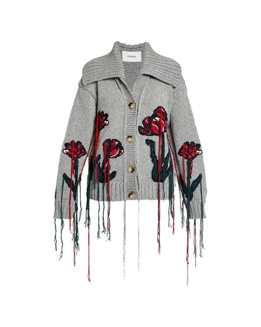 Erdem White Floral-Embroidered Cardigan