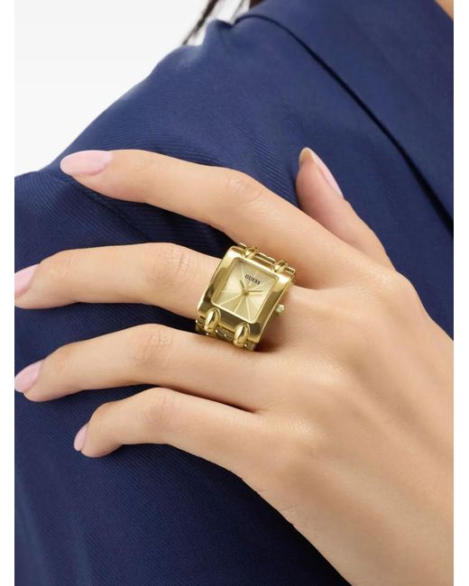 Guess Metallic Large Mod Heavy Metal Tone Analog Watch Ring