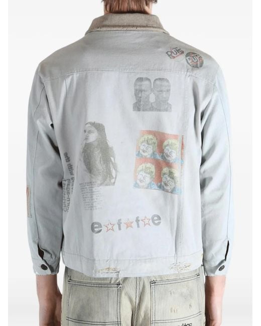 SAITOS White Graphic-Print Distressed Cotton Jacket for men