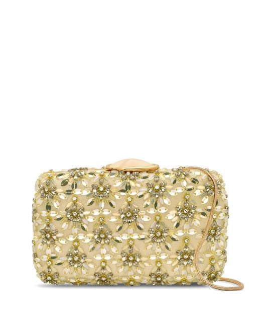 Oscar de la Renta Metallic Crystal & Glass Embroidered O Minaudière Floral-Sequin Clutch Bag