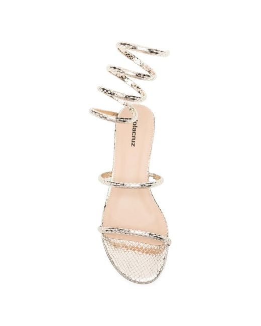 Lola Cruz White Greta Spiral Strap Flat Sandals