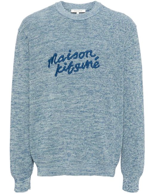 Jersey Handwriting con logo bordado Maison Kitsuné de hombre de color Blue