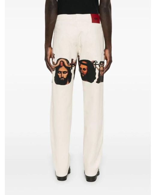 424 White Graphic-Print Baggy Jeans for men
