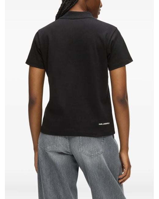 Karl Lagerfeld Black Ikon Button Polo Shirt