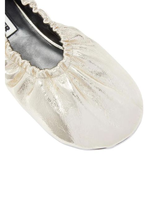 Jil Sander White Gathered-Detail Leather Ballerina Shoes
