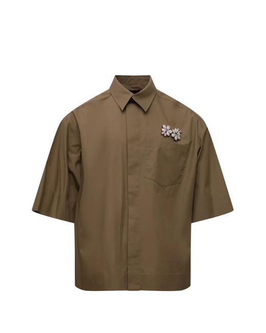 Simone Rocha Brown Floral-Embellished Short-Sleeve Shirt for men