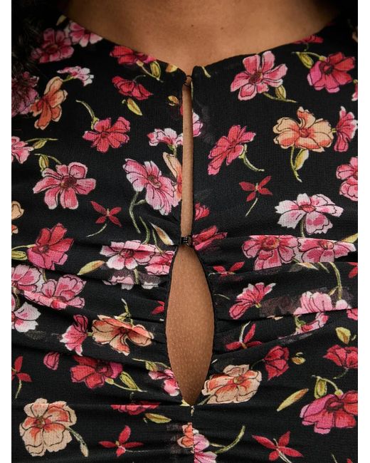 Morgan Black Floral-Print Ruched Mini Dress