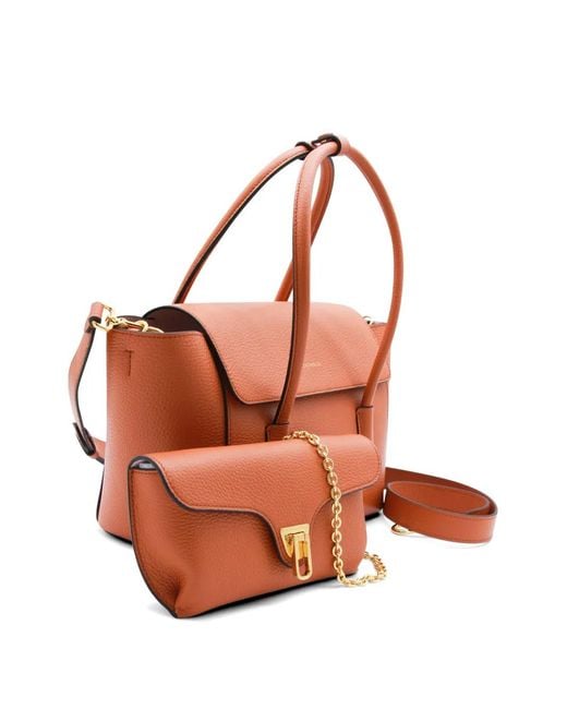 Coccinelle Orange Medium Double Beat Leather Shoulder Bag