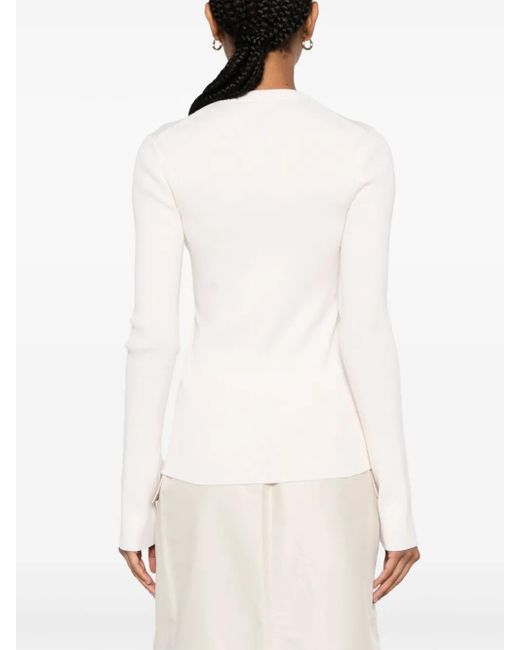 Jil Sander White Logo-Patch Ribbed-Knit Top