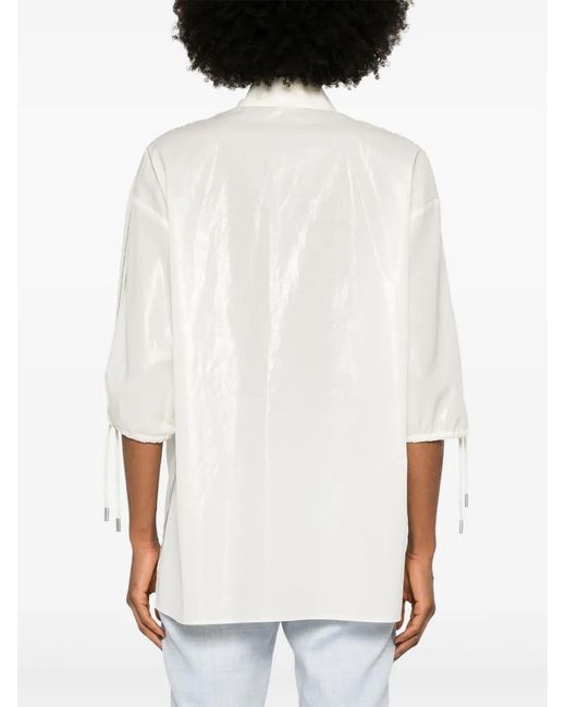 Peserico White Beaded Trim-Detail Taffeta Shirt