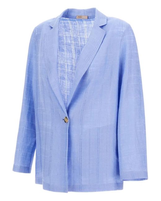 Herno Blue Single-Button Linen Blazer