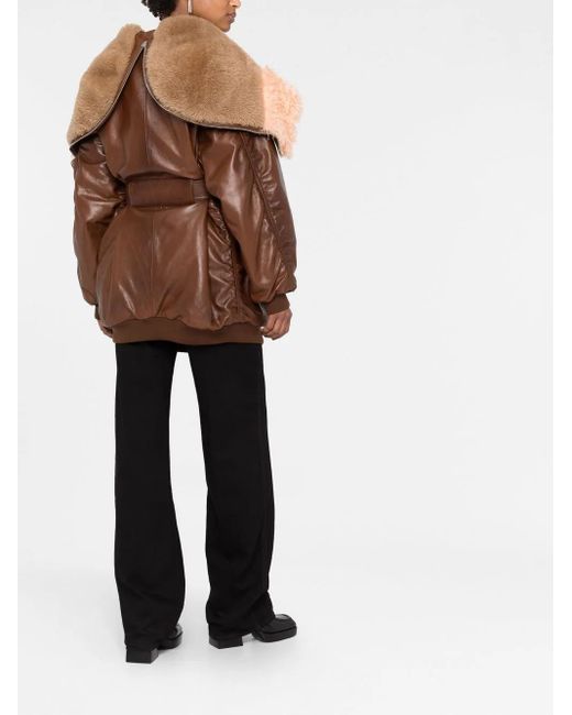 Prada Brown Shearling-Trim Zip-Up Leather Jacket