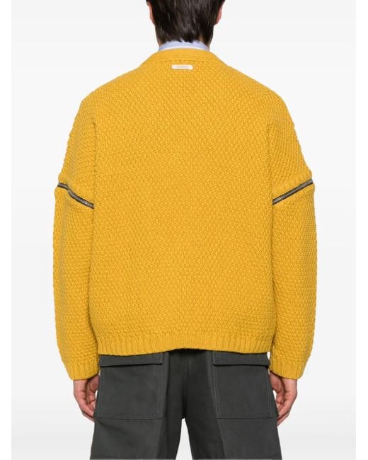 Gucci Yellow V-Neck Cable-Knit Wool Jumper for men