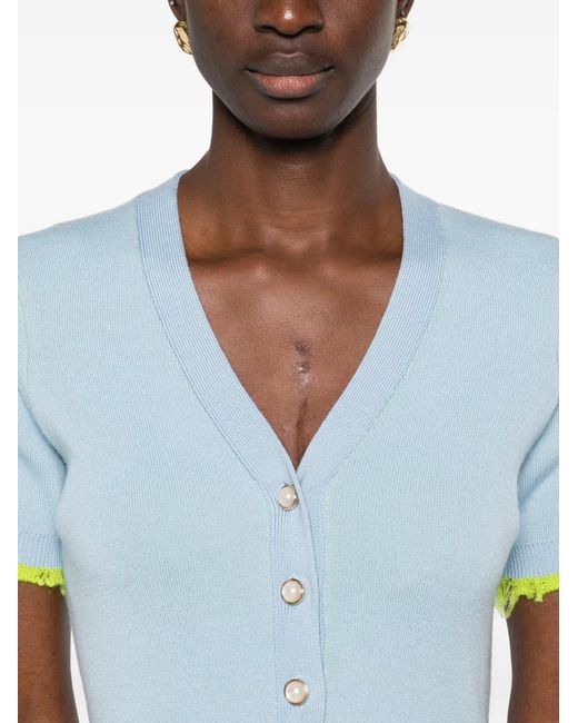 Casablanca Blue Pearl-Embellishment Mini Dress