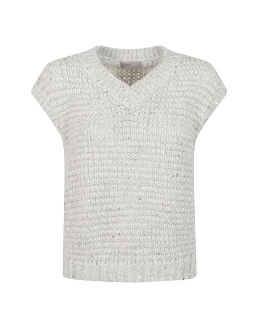 Herno White Sequin-Embellished V-Neck Sweater