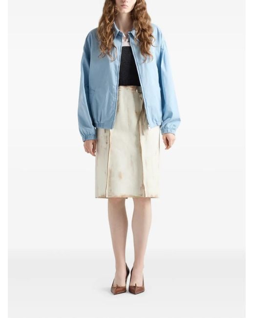 Prada Blue Old Elasticated-Cuff Embroidered-Logo Jacket