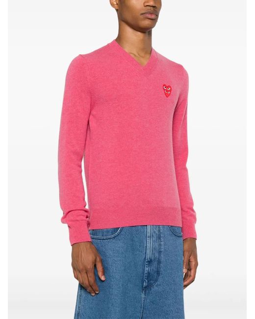 COMME DES GARÇONS PLAY Pink V-Neck Wool Jumper