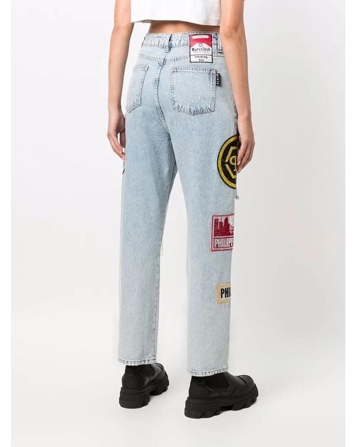 Philipp Plein Boyfriend Jeans Met Patchwork in het Blue