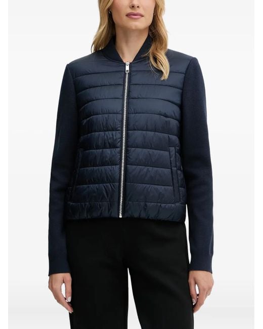 Boss Blue Quilted Knitted-Panel Bomber Jacket