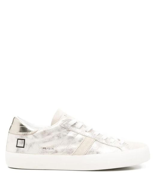 Date White Metallic-effect Leather Sneakers
