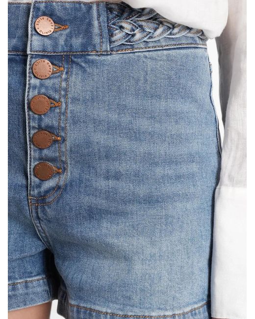 Alice + Olivia Blue Lula Braided-Waistband Mini Shorts